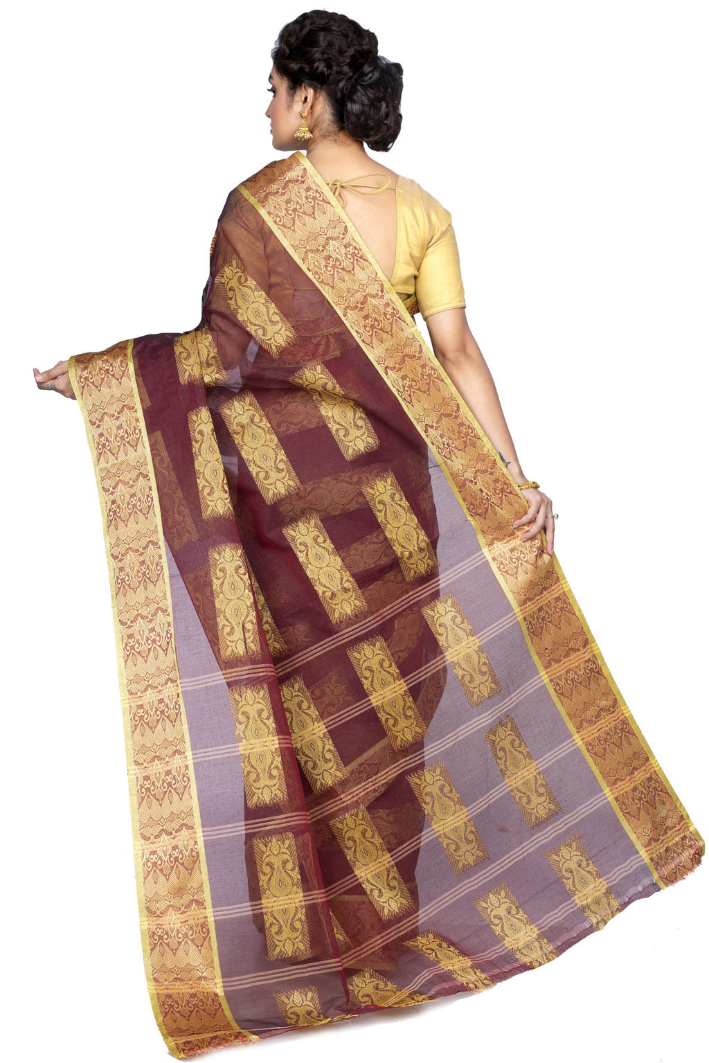Brown Pure Cotton Strip Suparna Tant Saree (159)